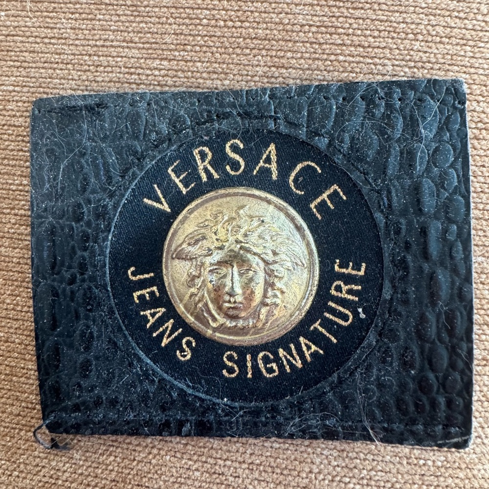 Versace Black Textured LABEL with Gold Medusa
